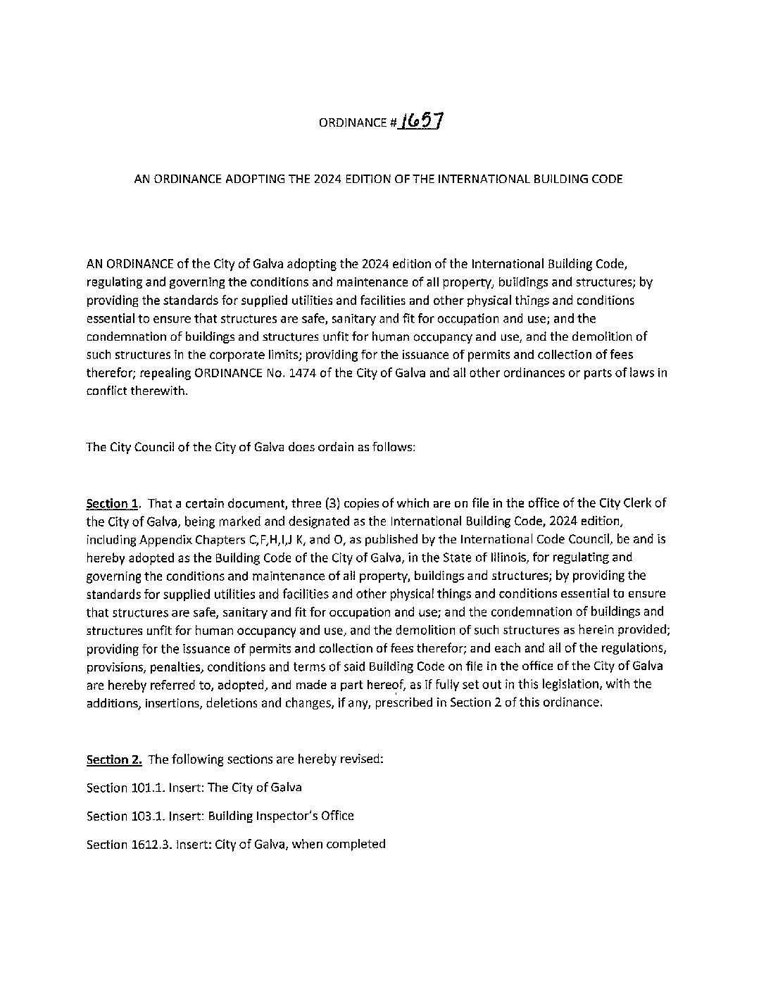 1657- Adoption of the 2024 International Building Code - City of Galva ...
